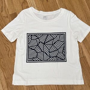 Uniqlo White Tee with Black Geometric Design